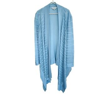 Misook Asymmetrical Cardigan XL Blue Sheer Minimalist Open Quiet Luxury Coastal